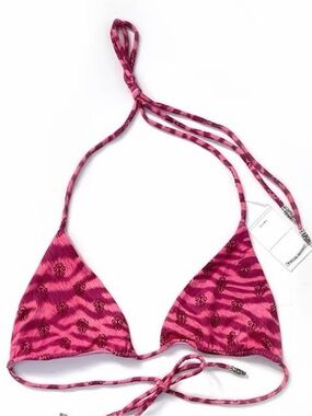Chrome heart Pink Patterned Triangle Bikini Top